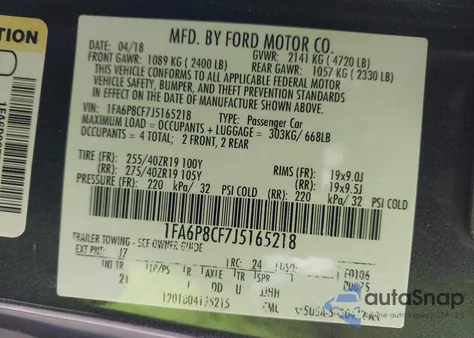 2018 Ford Mustang Gt z USA, uszkodzony, nr VIN 1FA6P8CF7J5165218